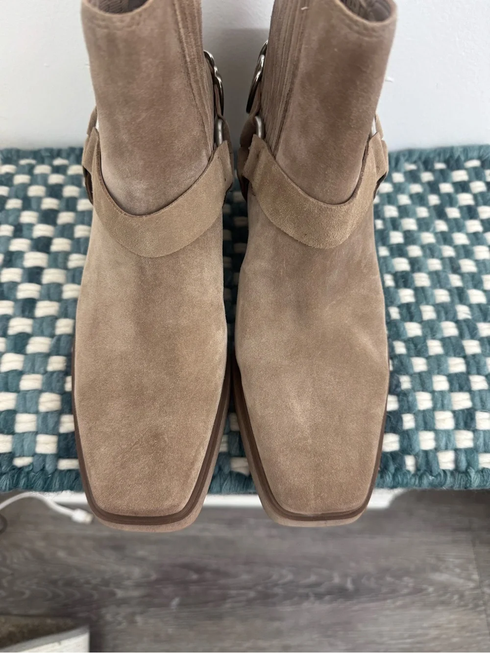 Sam Edelman Taupe Suede Ankle Booties with Harness Detail